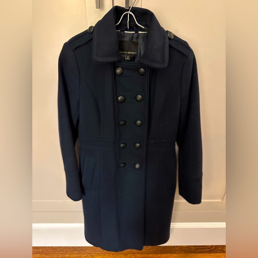 High End Banana Republic Italian Wool Long P-Coat. Beautiful tailored fit.